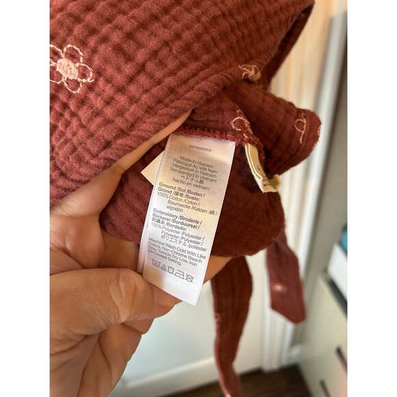 Madewell Brown and Light Pink with Embroidery, Wrap Top, Slub Cotton - Picture 9 of 9